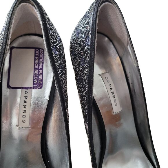 Caparros Black & Silver Glitter Peep-Toe Heels Mercury Glitz - Picture 7 of 11